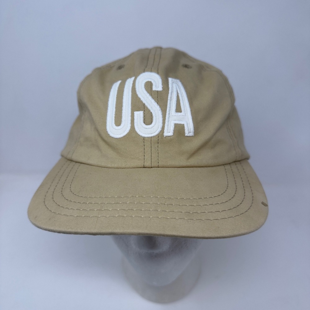 Rare Vintage Polo Sport Ralph Lauren USA Logo Tan Hat Cap Buckle Back Strap